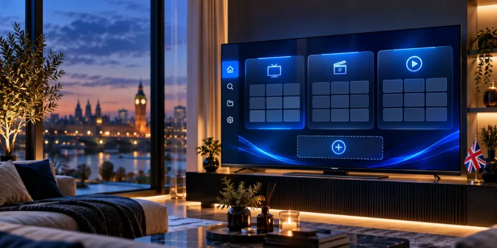 Does IPTV player include channels? Smart TV displaying an empty IPTV player interface.