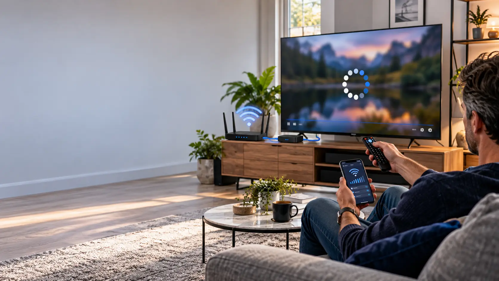 IPTV buffering on a Smart TV with a Wi-Fi router and Ethernet connection