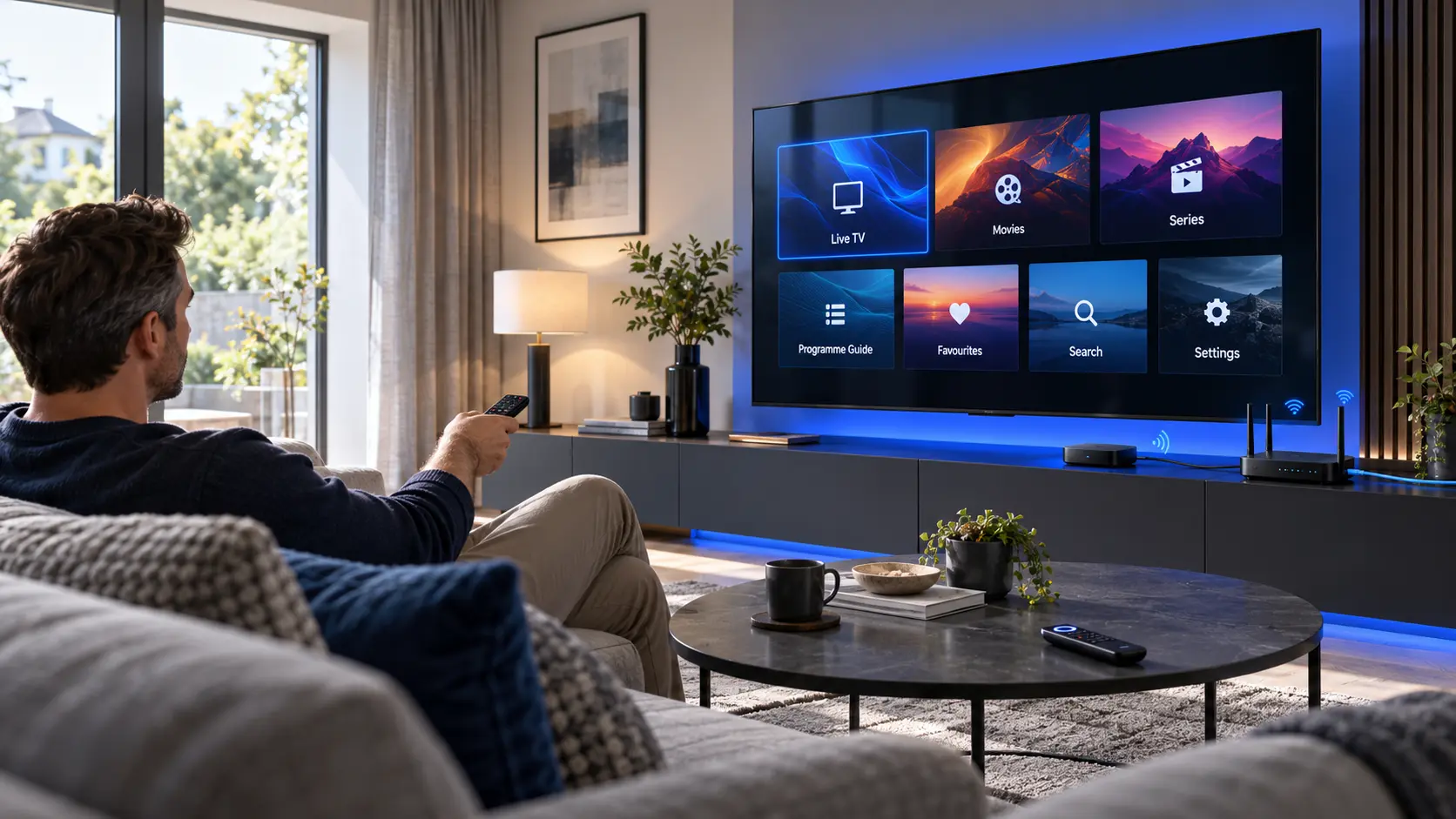IPTV on Android TV installation guide in a modern British living room